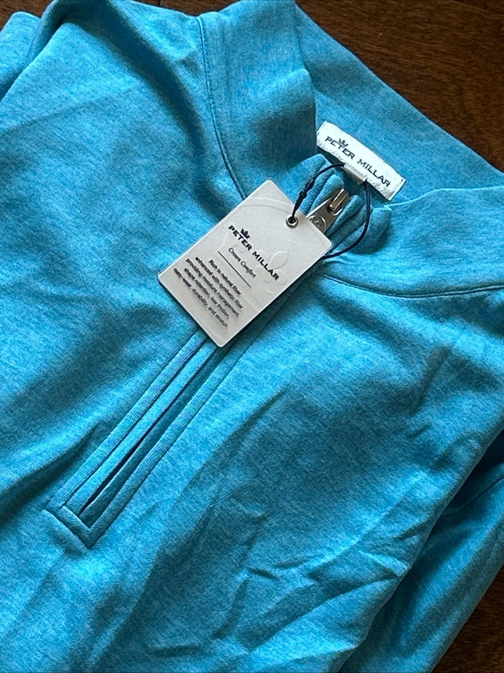 Peter Millar Crown Sport Perth Melange Quarter Zip Pullover Turquoise Blue Large